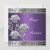 エレガントな招待状 パープル シルバー フローラル ジュエル 招待状 (正面)