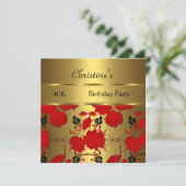 エレガントな招待状 40歳の誕生日パーティー ゴールド レッド フローラル 招待状 (スタンド正面)