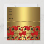 エレガントな招待状 40歳の誕生日パーティー ゴールド レッド フローラル 招待状 (裏面)