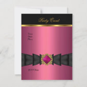 エレガントな招待 ピンク ブラック ゴールド リボン ジュエル 招待状 (裏面)