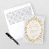 エレガントな摂政時代の青と金のブライズシャワー 招待状