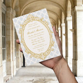 エレガントな摂政時代の青と金のブライズシャワー 招待状