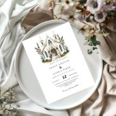 エレガントな教会の水彩画会場マナーハウスウェディング 招待状