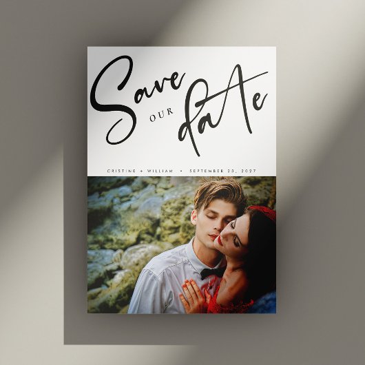 エレガントな斜めのスクリプト写真結婚式 セーブザデート