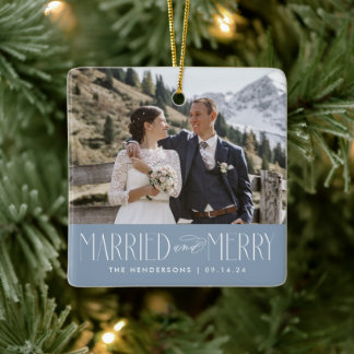 エレガントな新婚フォト Married and Merry メタルオ セラミックオーナメント