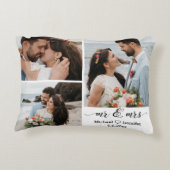 エレガントな新婚夫婦のウェディング 3枚の写真のコラージュ アクセントクッション (裏面)