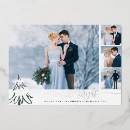 エレガントな新婚夫婦のクリスマスカード & ブライト フォト コラージュ 箔シーズンカード