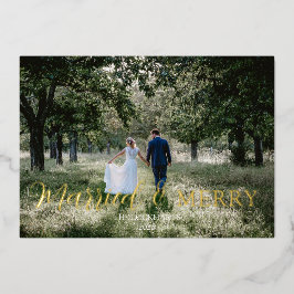 エレガントな新婚夫婦の楽しいホリデーカード 箔シーズンカード