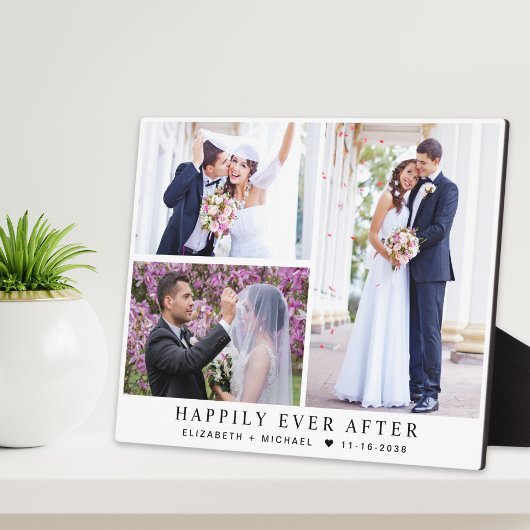 エレガントな新婚夫婦 3 枚の写真の結婚式 コラージュ フォトプラーク