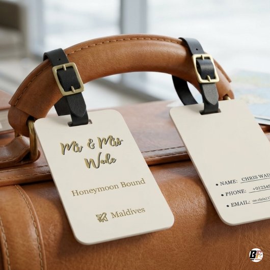 エレガントな新婚旅行先のMr&Mrsタグ ラゲッジタグ