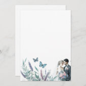 エレガントな新婦と新郎 ラベンダーと蝶 招待状 (正面/裏面)