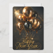 エレガントな新年のゴールド ブラック バルーン シーズンカード (正面)