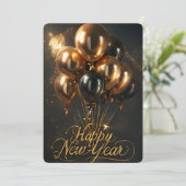エレガントな新年のゴールド ブラック バルーン シーズンカード (スタンド正面)
