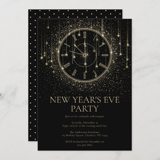 エレガントな新年のパーティー招待状 招待状 (正面/裏面)