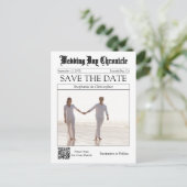 エレガントな新聞の結婚式QRコード 結婚式の日程をお知らせ ポストカード (スタンド正面)