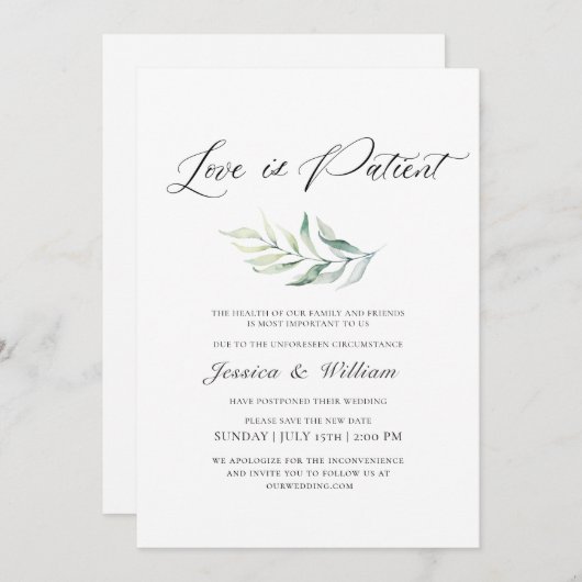 エレガントな日程変更 ラブイズペイシャント 水彩 招待状 (正面/裏面)