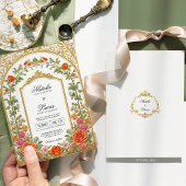 エレガントな明るいオレンジとピンクの花のバロック様式のウェディング 招待状