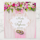 エレガントな明るいピンクの花のウェディング ワインラベル (シングルラベル)