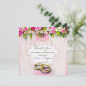 エレガントな明るいピンクの花柄の結婚式のお礼カード サンキューカード (スタンド正面)