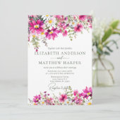エレガントな明るいピンクの野の花 ウェディング 招待状 (スタンド正面)