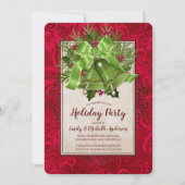 エレガントな明るい緑のクリスマスベル ホリデーパーティー 招待状 (正面)