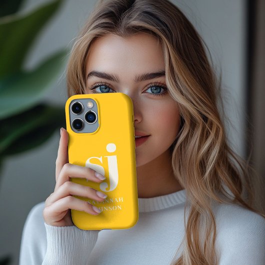 エレガントな明るい黄色のモノグラムイニシャル Case-Mate iPhoneケース