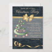 エレガントな星のクリスマスツリー、ボール、リボン、 クリスマス 招待状 (正面)