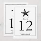 エレガントな星型のブラック | テーブル番号 招待状 (正面/裏面)