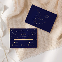 エレガントな星座の青と金の結婚式RSVP