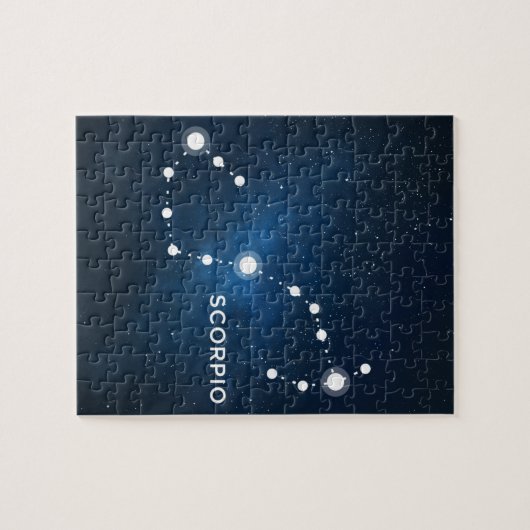 エレガントな星明かりの青い水彩画の宇宙-蠍座 ジグソーパズル (横)