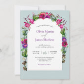 エレガントな春と夏のピンクとパープルの花の結婚式 招待状 (正面)