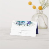エレガントな春のくすんだ青紫の花嫁衣裳の結婚式 プレイスカード (正面)