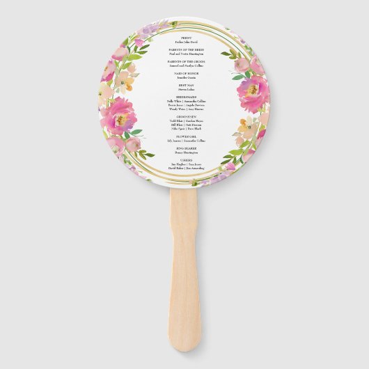 エレガントな春のボヘミアンフラワーゴールドの結婚式の儀式 ハンドファン (裏面)