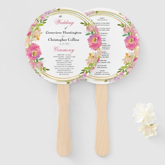 エレガントな春のボヘミアンフラワーゴールドの結婚式の儀式 ハンドファン (正面&裏面)