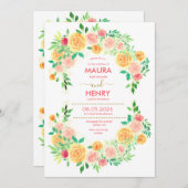 エレガントな春のワイルドフラワーの牧場庭園 招待状 (正面/裏面)