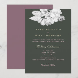 エレガントな春の庭園　ブラック＆ホワイト　アップル　ウェディング 招待状