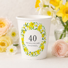 エレガントな春の水仙の花の40歳の誕生日パーティー 紙コップ