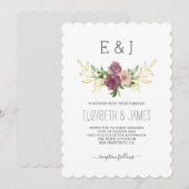 エレガントな春の花モノグラム ウェディング 招待状 (正面/裏面)