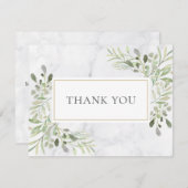 エレガントな春の葉のホワイト大理石ビジネス サンキューカード (正面/裏面)