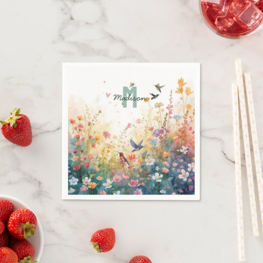 エレガントな春の野花 薔薇園の鳥 スタンダードカクテルナプキン (インサイチュ)
