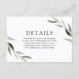 エレガントな春夏のグリーンの葉のウェディング詳細 エンクロージャーカード