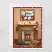 エレガントな暖炉のクリスマス・パーティ/家族会 招待状 (正面)