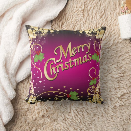 エレガントな暗い赤紫色のピンクおよび金ゴールドのクリスマス クッション (ブランケット)