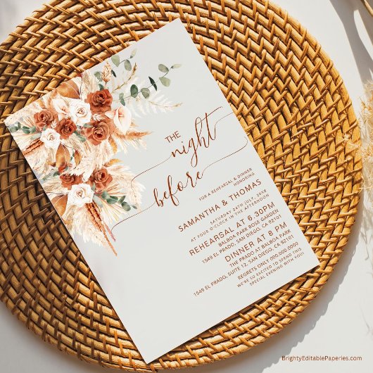 エレガントな書道のリハーサルディナーナイトビフォア 招待状