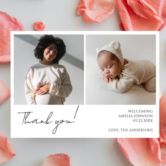 エレガントな書道ミニマル写真ベビーシャワー サンキューカード