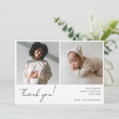 エレガントな書道ミニマル写真ベビーシャワー サンキューカード (スタンド正面)