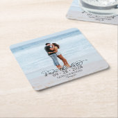 エレガントな書道写真結婚式の日付を保存 スクエアペーパーコースター (アングル)