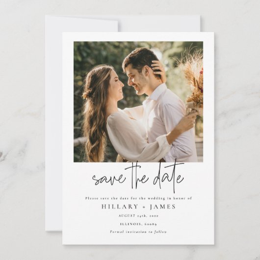 エレガントな書道写真結婚式の日付を保存 招待状 (正面)