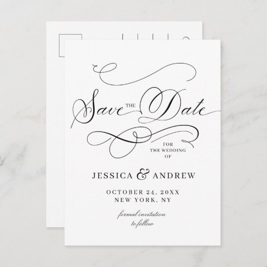 エレガントな書道結婚式の日付を保存 案内ポストカード (正面/裏面)