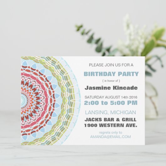 エレガントな曼荼羅のバースデーパーティ招待状 招待状 (スタンド正面)